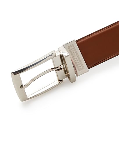 Perry Ellis Men's Portfolio Amigo Reversible Leather Belt, Stitched Edges, Durable, 1.5” Width (Available in Big & Tall), Luggage Brown, 34