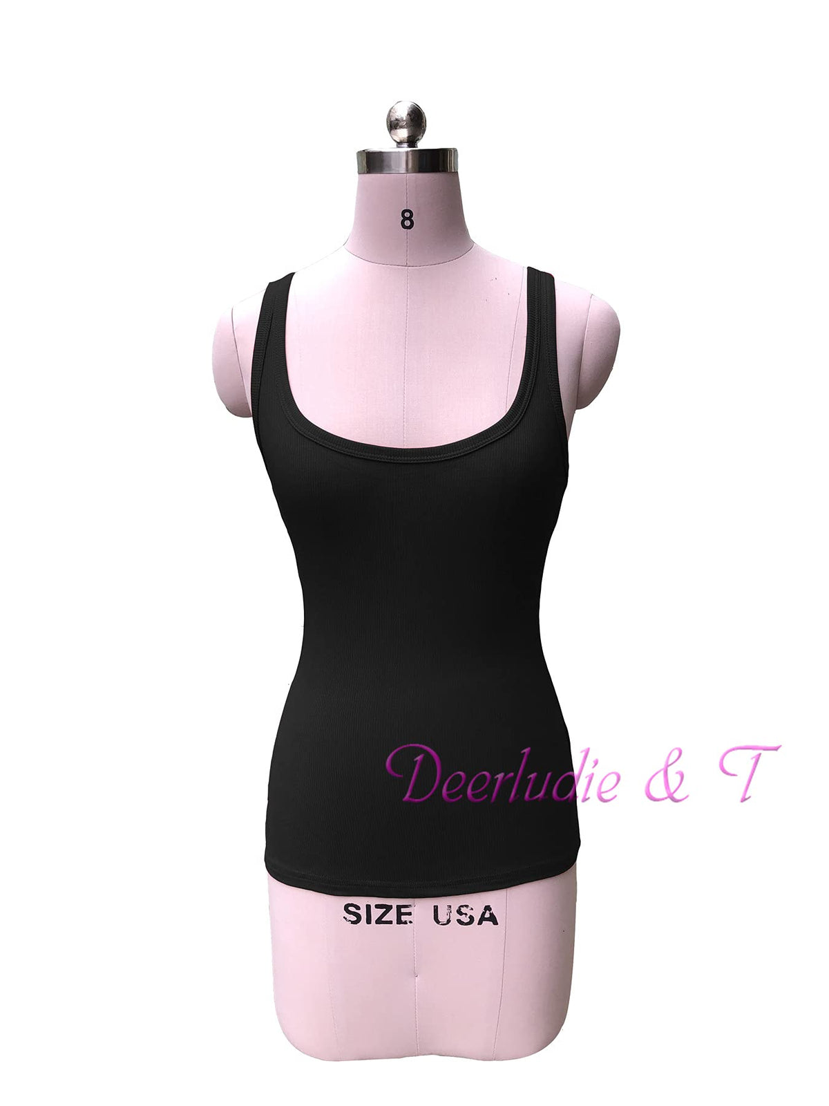 Deerludie & T Womens Scoop Neck Ribbed Tank Tops Low Cut Solid Sexy Summer Sleeveless Henley Shirts U-Black S
