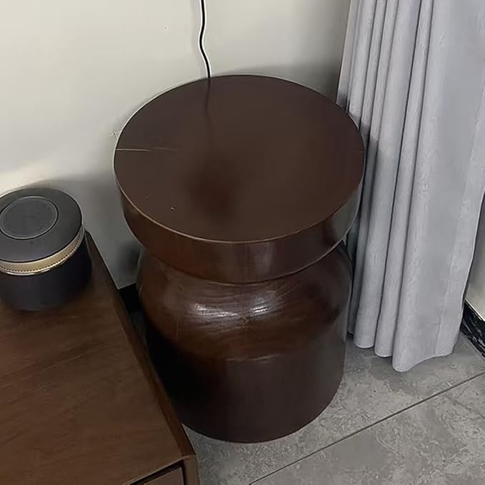 Solid Wood Stool & Sofa Side Table, Rustic Hourglass Wabi-Sabi Accent Coffee