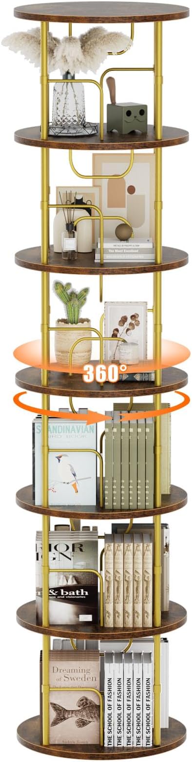 ALLSTAND 6 Tier Rotating Bookshelf, 360 ° Display Stackable Spinning Bookshelf