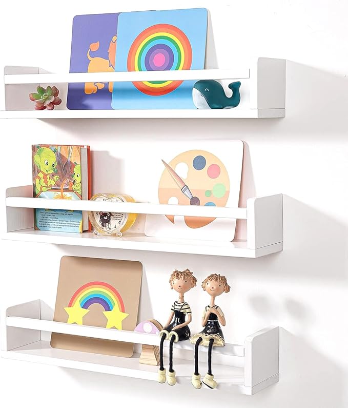 AZSKY Nursery Bookshelves White, 24 Inch Floating Bookshelves