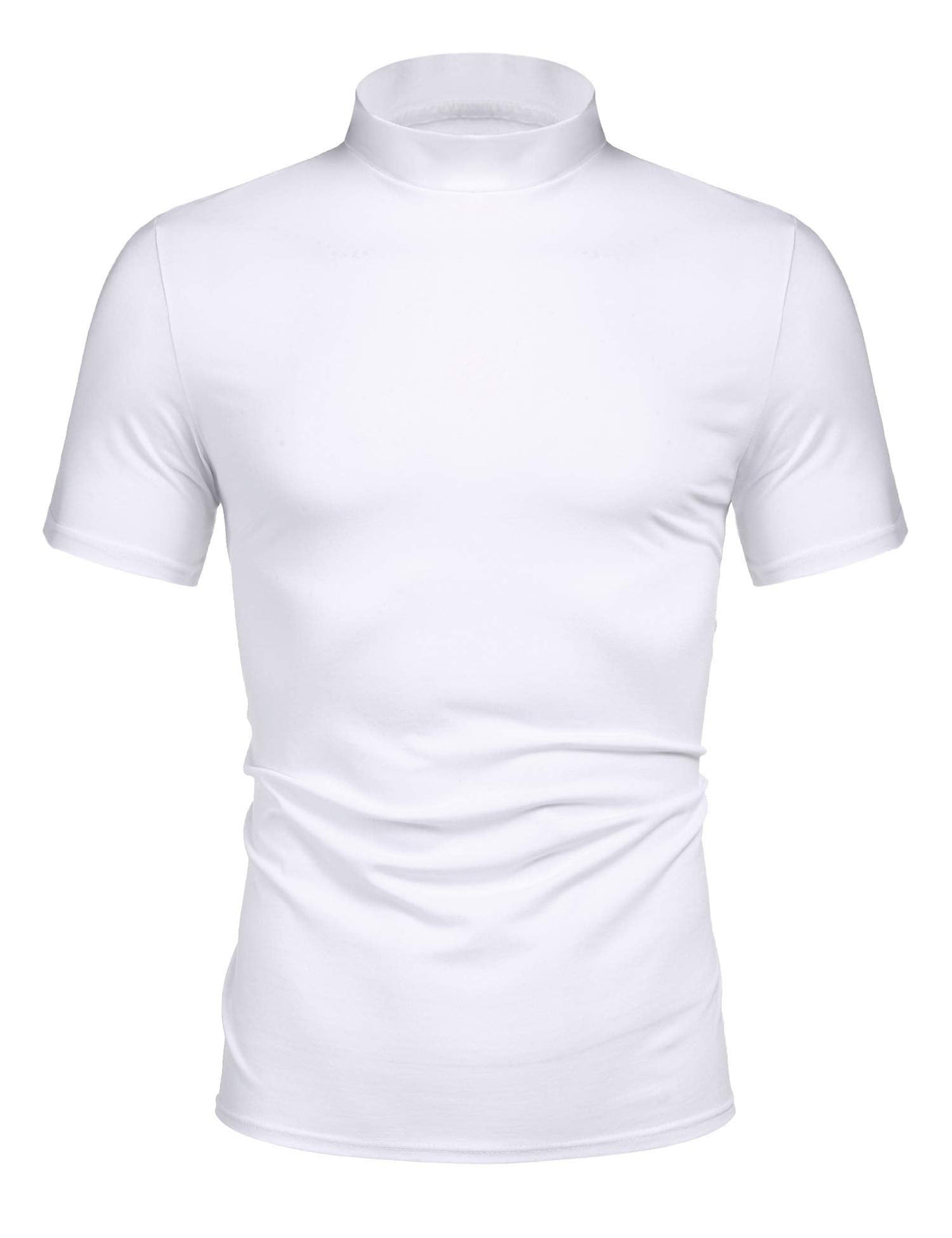 Men's Basic Turtleneck Pullover Tops Melange Colored Slim Fit Short Sleeve T Shirt White M