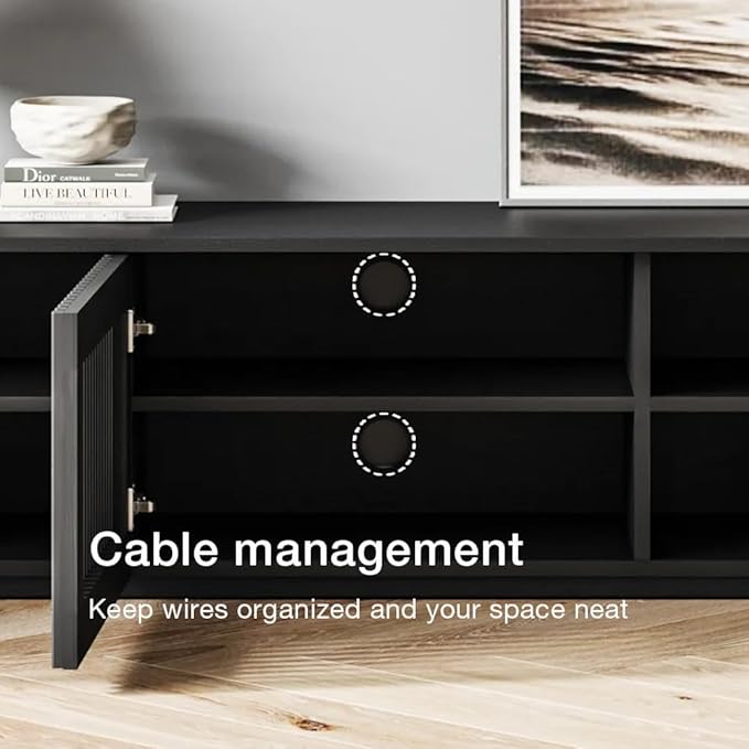 POVISON Full Assembled Mid Century Modern TV Stand, 59.06" Wood Slatted Media
