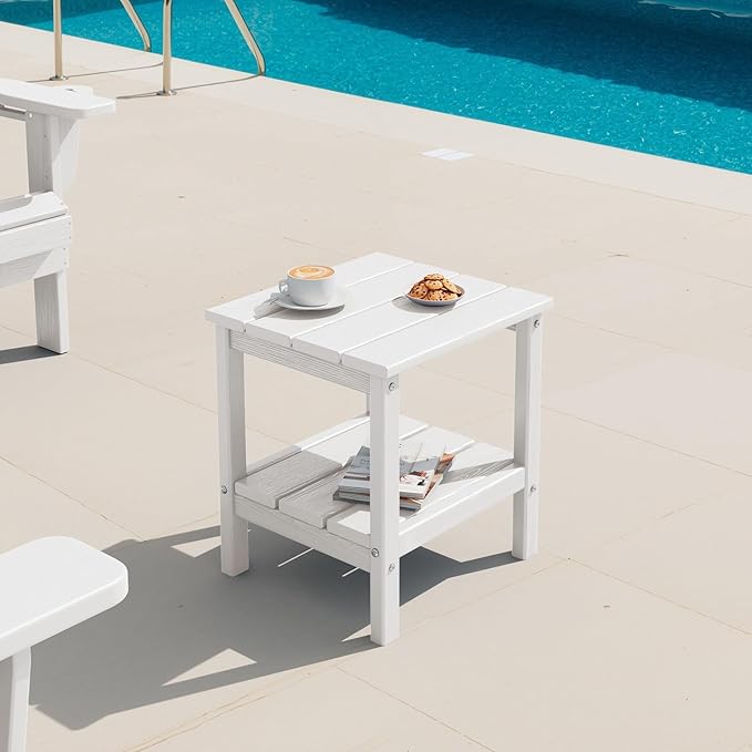 SERWALL 2-Tier HDPE Outdoor Side Tables Set of 4, Weatherproof Rectangular