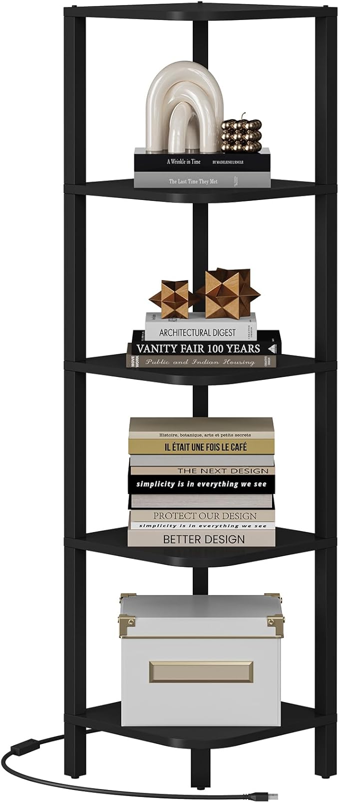TUTOTAK Corner Shelf with LED Light, 5-Tier Corner Bookshelf