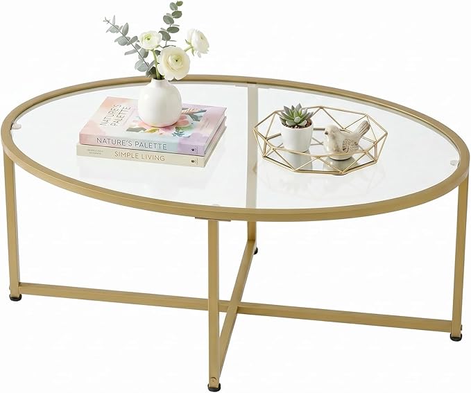 Wolawu Coffee Table Gold Oval Glass Coffee Tables