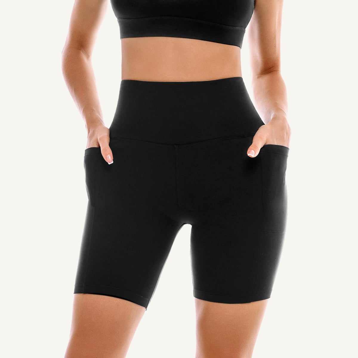Leafigure 2 Pack Womens Biker Shorts with Pockets, High Waisted Tummy Control Yoga Shorts for Women Running Gym and Workout Black XXL