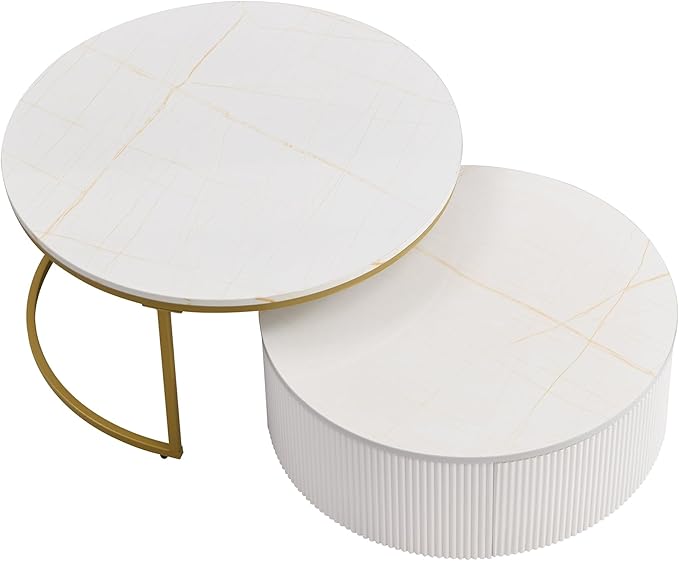 Modern Round Nesting Coffee Table Fluted