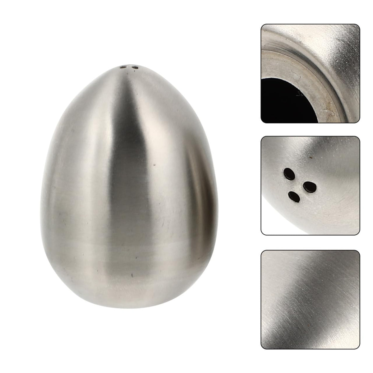 Hemoton 2-Piece Egg-Shaped Stainless Steel Spice Jars with 3-Hole Lids Salt and Pepper Shakers for Kitchen Dining and Bbq Seasoning