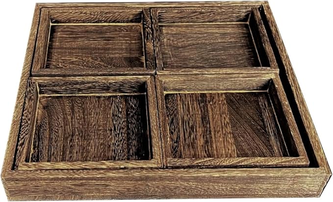 5-Piece Rustic Wooden Serving Tray Set, Handcrafted Nesting Trays