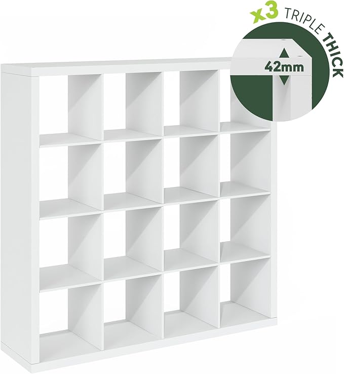 Furinno Cubicle Book Shelf, 16-Cube Bookshelf, Triple Thick Frame Cube Storage