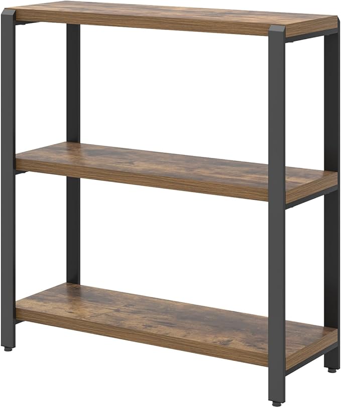 EXCEFUR Small Bookshelf, 3 Tier Short Low Book Shelf, Modern Metal and Wood
