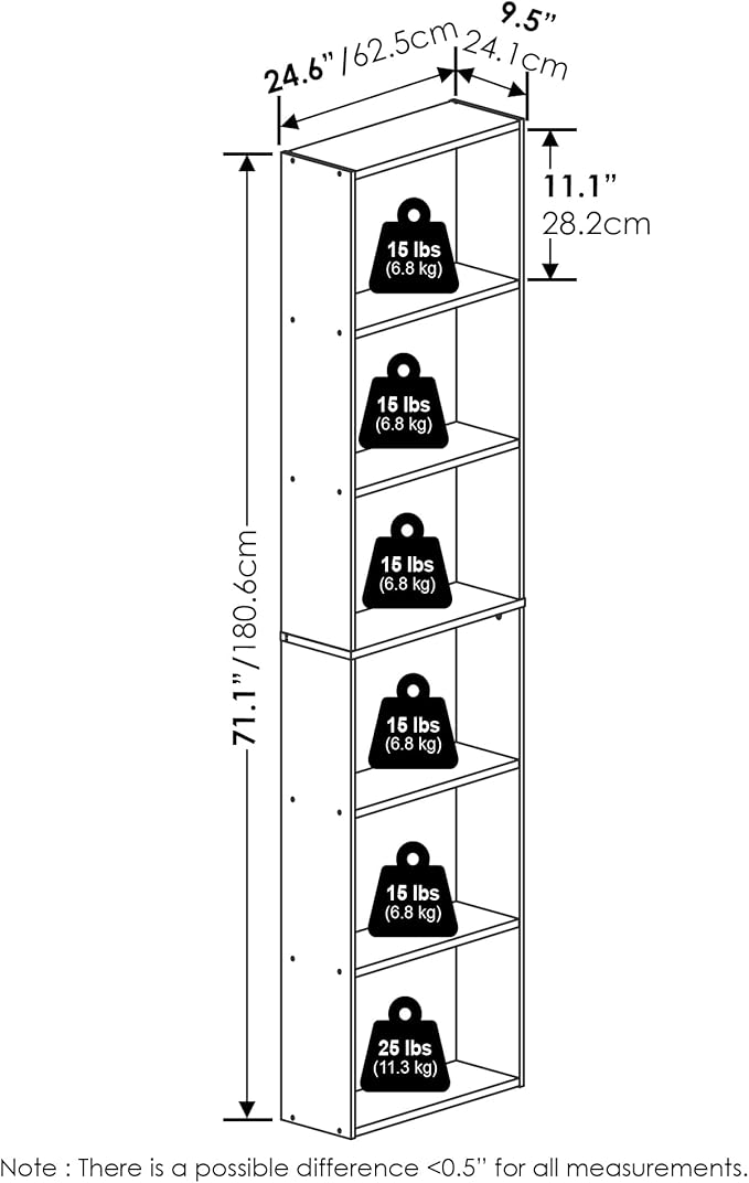 Furinno Jaya Simply Home Free Standing 6-Tier Open Storage Bookcase