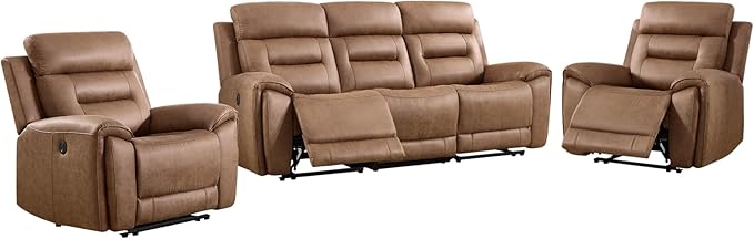 ANJ 3-Piece Faux Leather Power Recliner Sofa Set