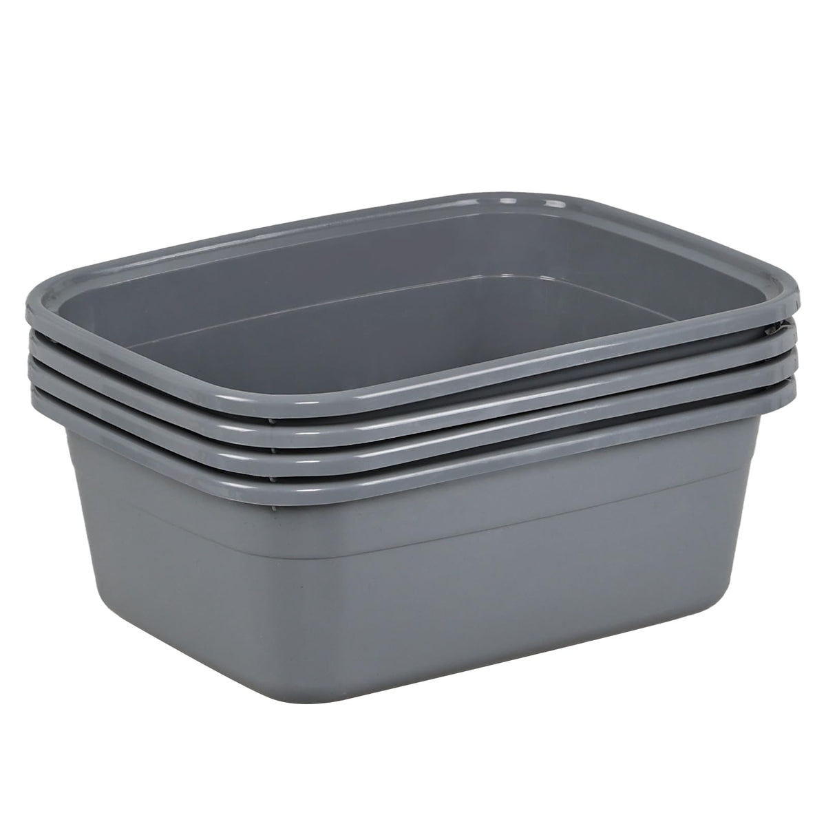 Ortodayes 4 Pack 12 Quart Rectangular Dish Pan, Kitchen Washing Up Bowls, Grey