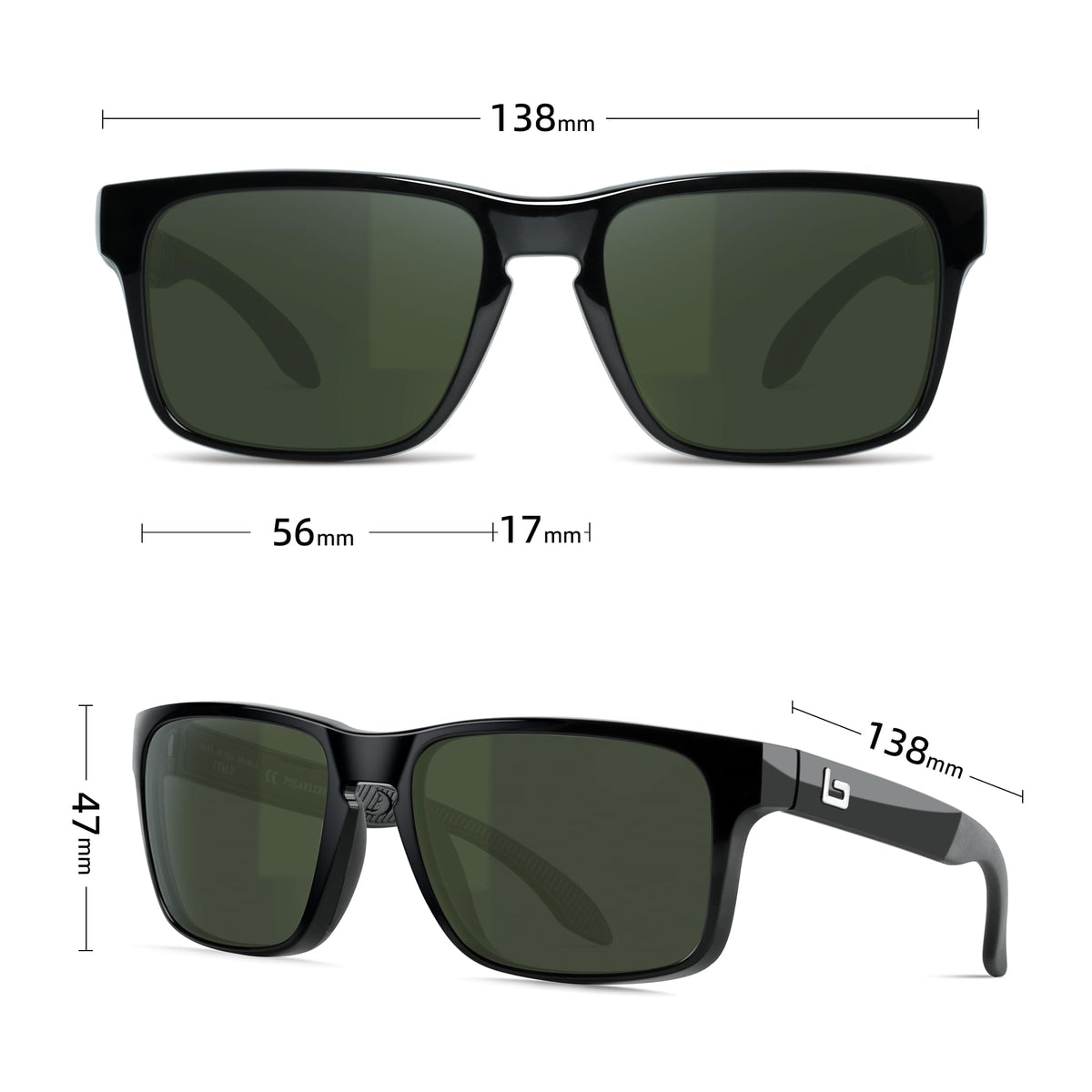 B.N.U.S Experience Unparalleled Visual Clarity – Corning Glass Lenses Polarized Sunglasses for Men and Women(Black/G-15 Polarized)