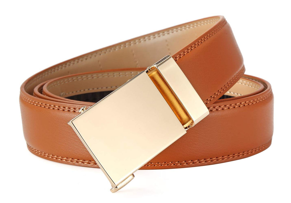 guvoosm Men's Belt Ratchet Leather Dress Suit Casual Jeans Belts -Trim to fit-35cm wide-505-TAN-125