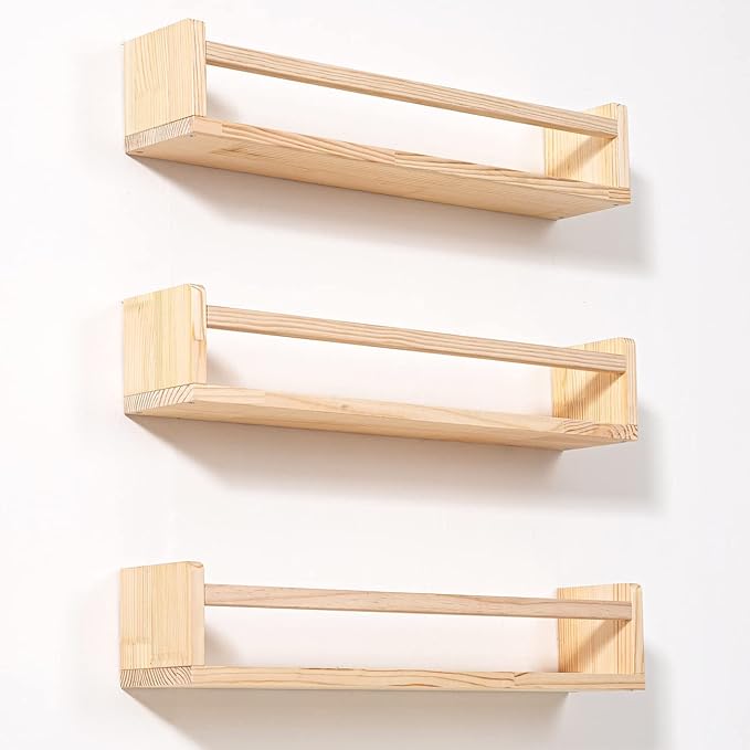 AZSKY Nursery Book Shelves 24 Inch Rustic Natural Wood Floating Shelves