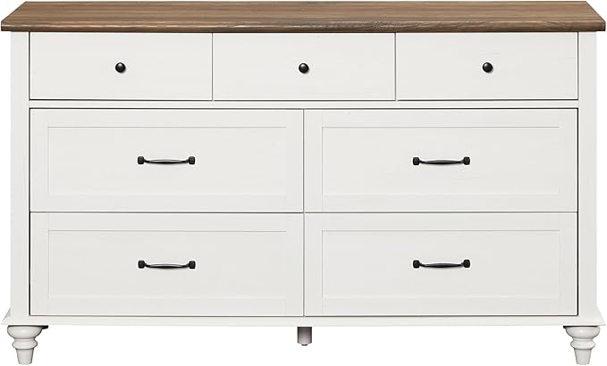 WAMPAT 7 Drawer Dresser for Bedroom, Wide Wooden Chest of Drawers Distressed
