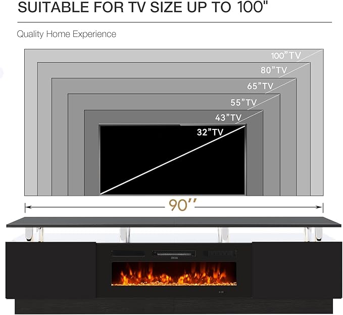 90" TV Stand for Living Room, Large Entertainment Center & Media Console