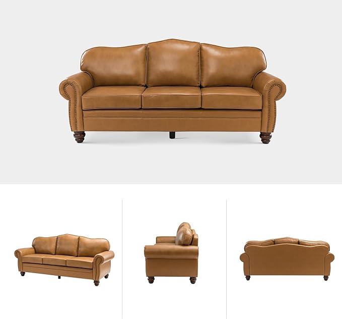 81" Genuine Leather Sofa, Classic 3-Seater Couchs