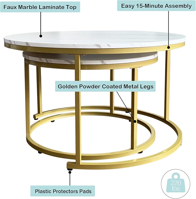 AT-VALY Coffee Table Set of 2 Nesting Tables, Round Sofa Table