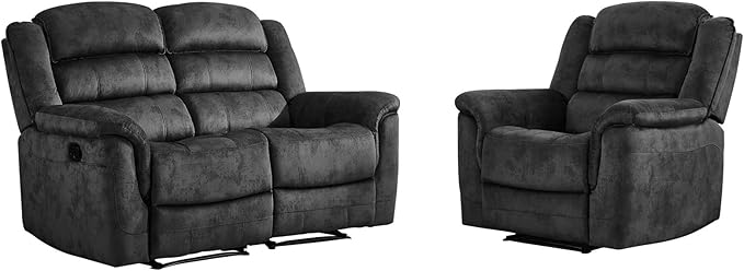 EBELLO 2 Pieces Reclining Loveseat Couch Furniture Set, Soft Fabric Manual
