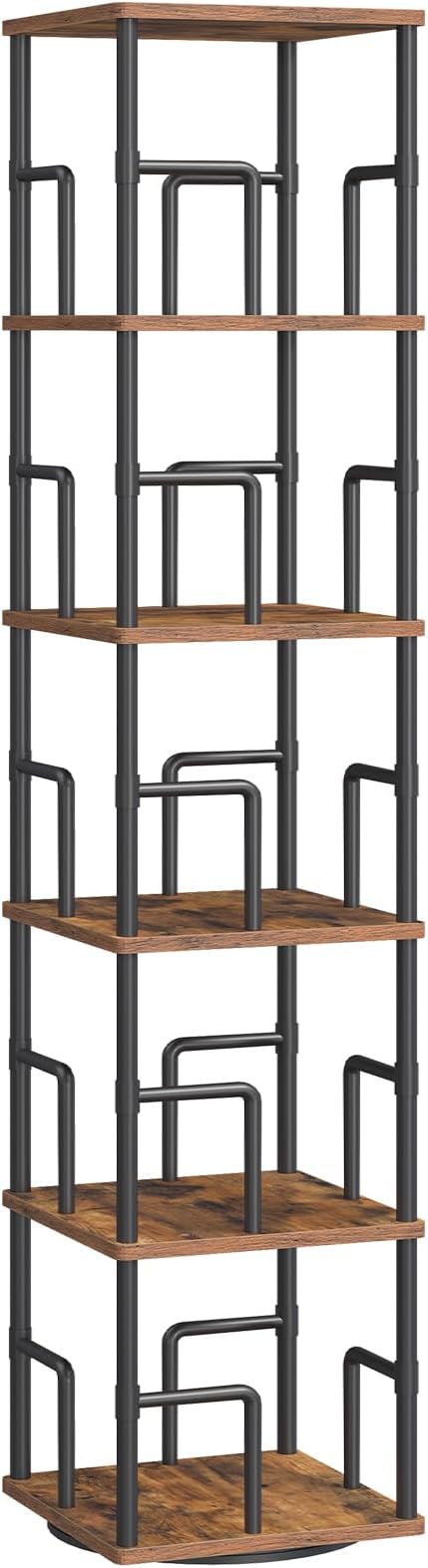 MAHANCRIS 5-Tier Rotating Bookshelf, Freestanding Corner Bookshelf, 360°