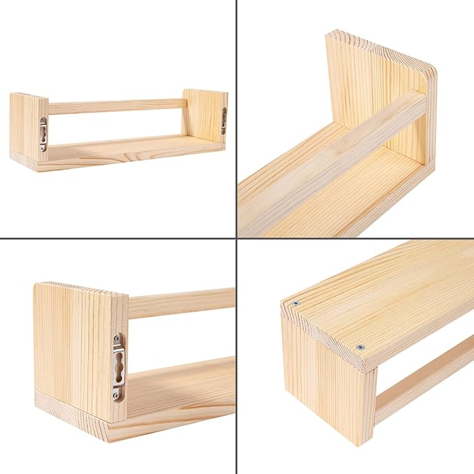 AZSKY Floating Nursery Book Shelves-Natural Wood Bookshelf
