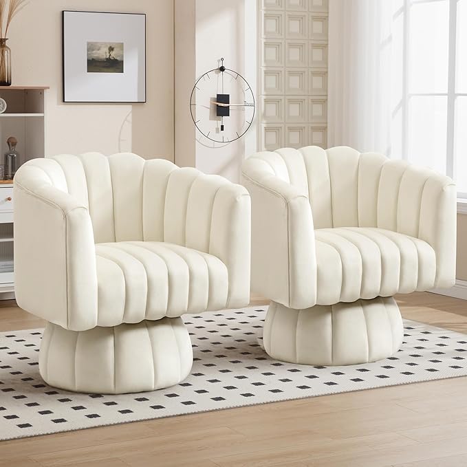 Swivel Accent Barrel Chair Set of 2- Cute Comfy Small Round 360° Arm Chair