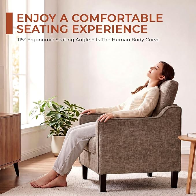 TLSUNNY Mid-Century Accent Chair, Modern Upholstered Chenille Armchair & Padded