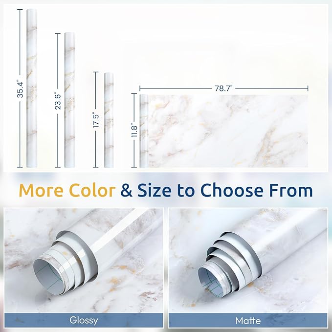 rabbitgoo Glossy Marble Contact Paper Peel and Stick Wallpaper 35.4" x 78.7"