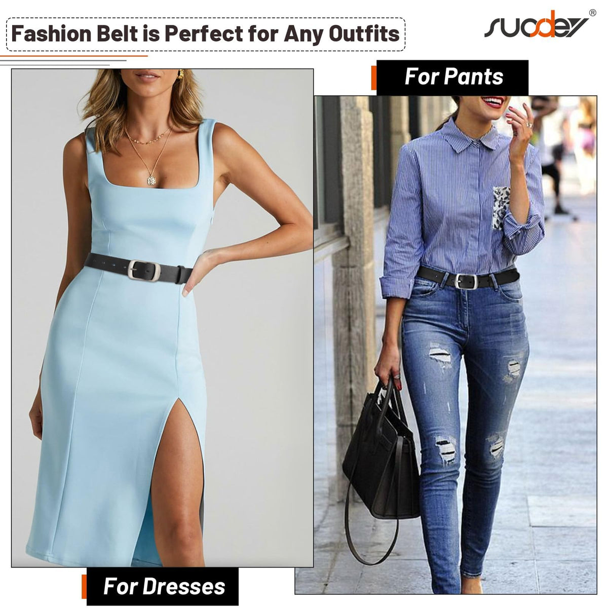 SUOSDEY Fashion Womens Leather Belt, Soft Leather Waist Belt with Pin Buckle for Jeans Pants,width 1.3"