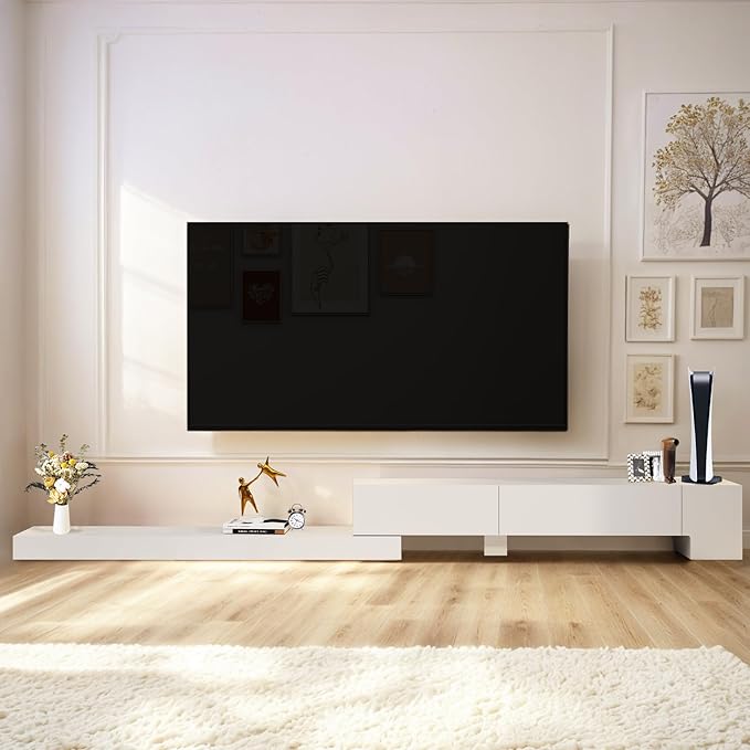 Retractable TV Shelf, Solid Wood Minimalist TV Stand, Mid-Century TV Console