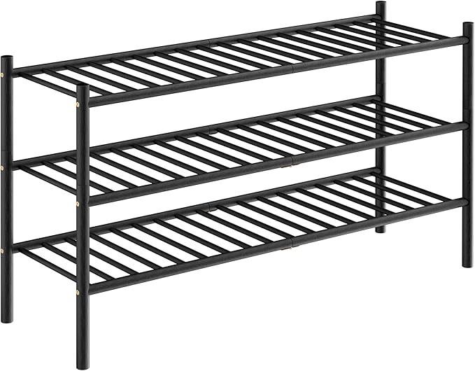 ROMGUAR CRAFT 3-Tier Bamboo Long Shoe Rack, Free Standing Wood Shoe Shelf