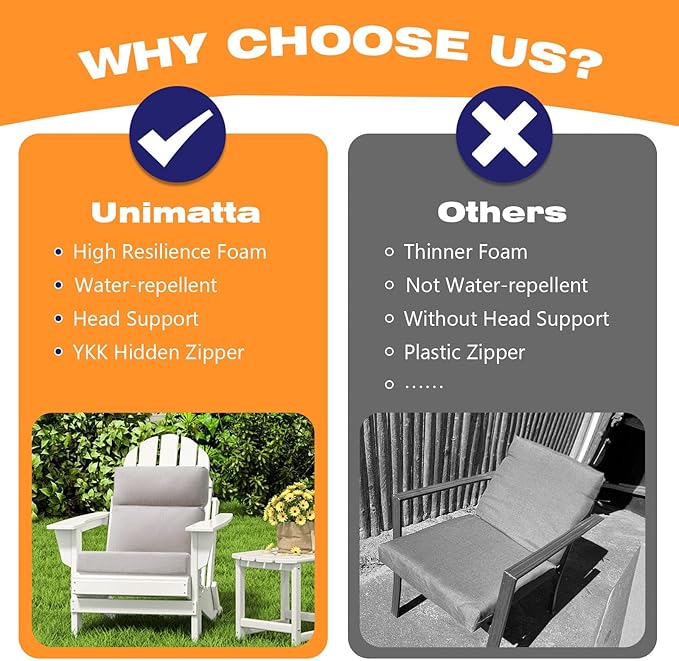Unimatta Sunbrella Outdoor High Back Chair Cushion Seat Pads, 44 x 21 Inch