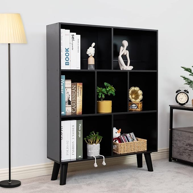 YAHARBO Black Bookshelf, 3 Tier Modern Bookcase