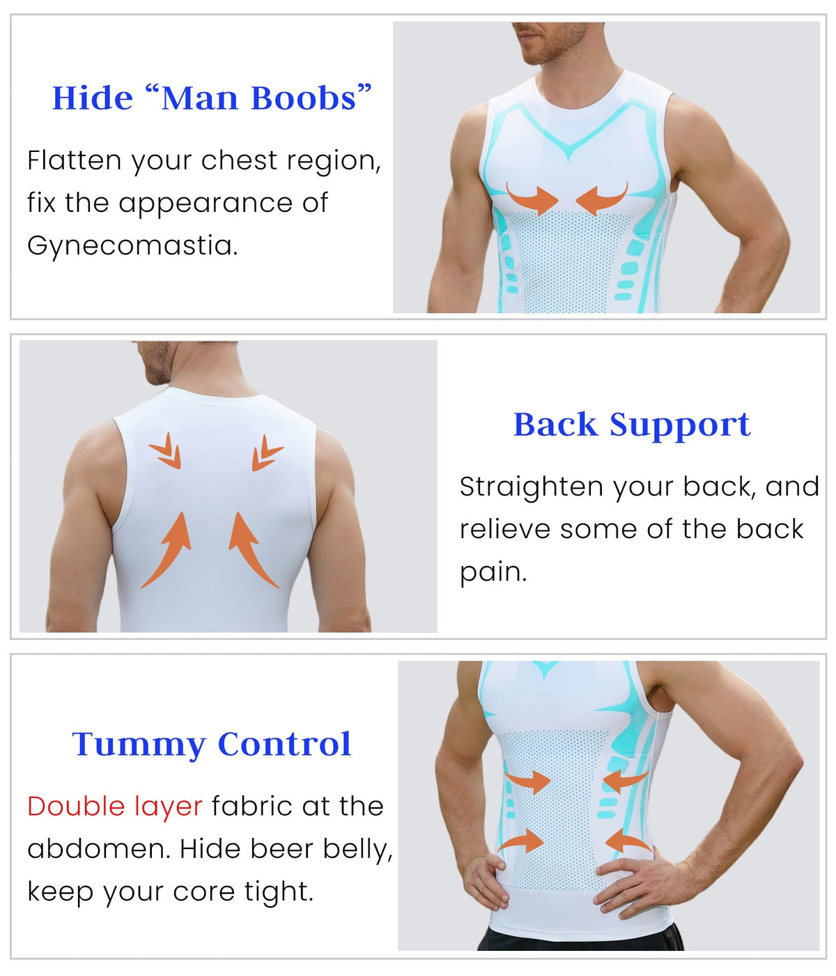 XINGCOOL Compression Shirt Men Slimming Body Shaper Vest Crewneck Workout Shirts Tummy Control Undershirts White