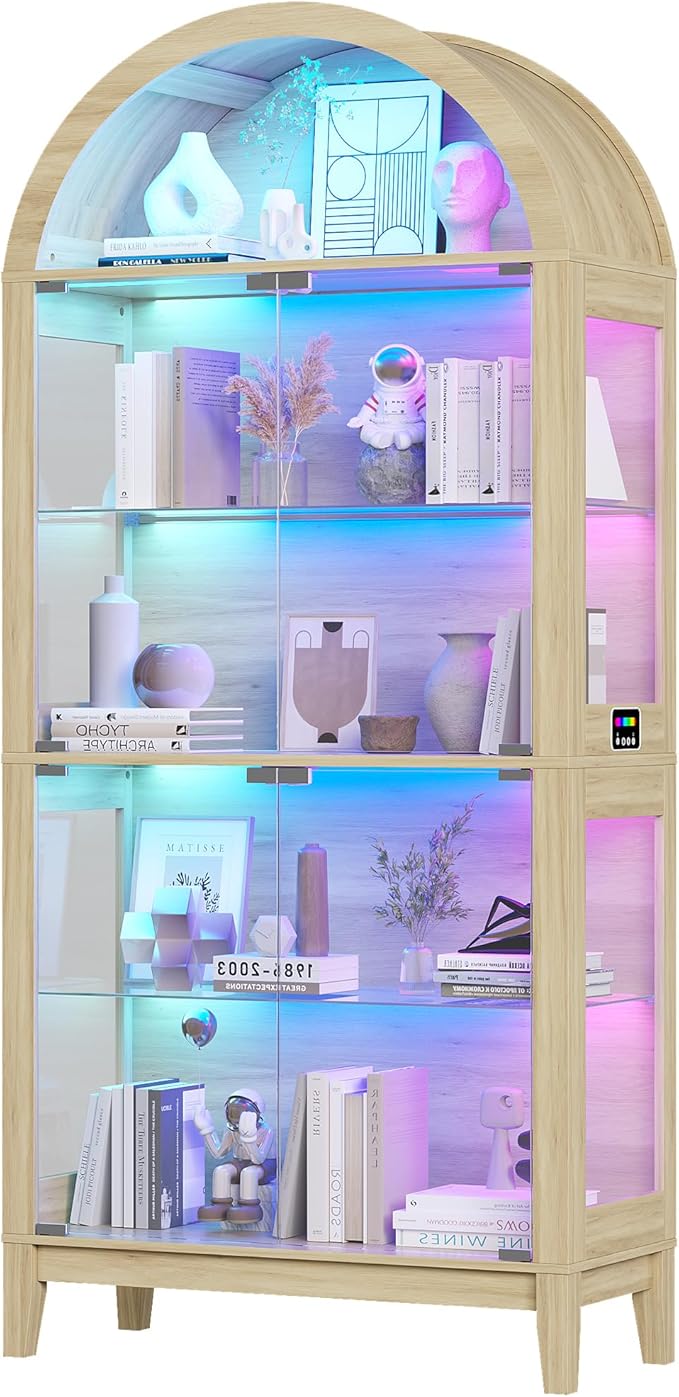 HNEBC Arched Display Case with RGB Lights, LED Curio Cabinet with Shelf