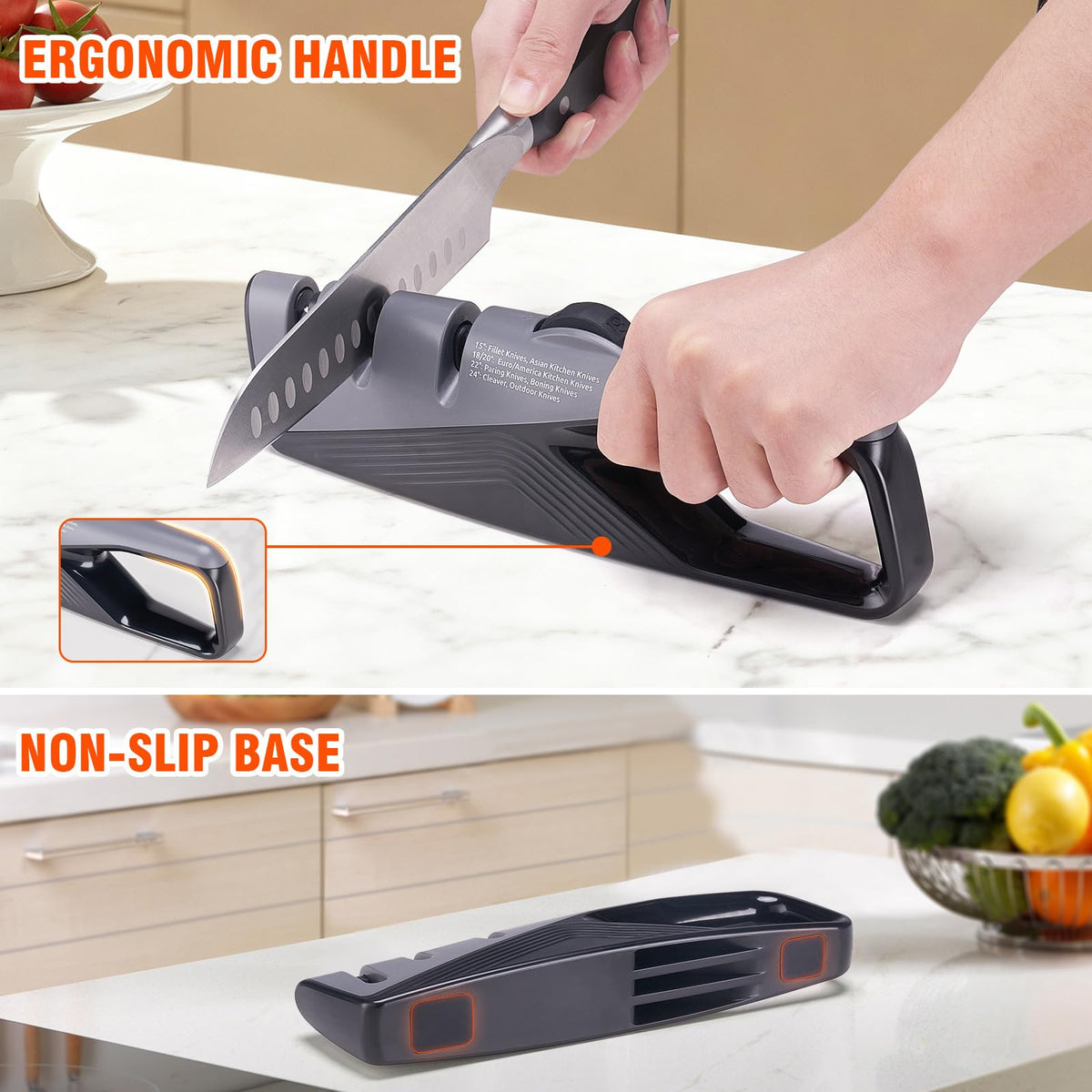 Knife Sharpener with 5 Adjustable Angle, Coarse & Fine Knife Sharpener Tool, Handheld Manual Knives Sharpener for All Knives Including Kitchen Knives, Pocket, Scissors