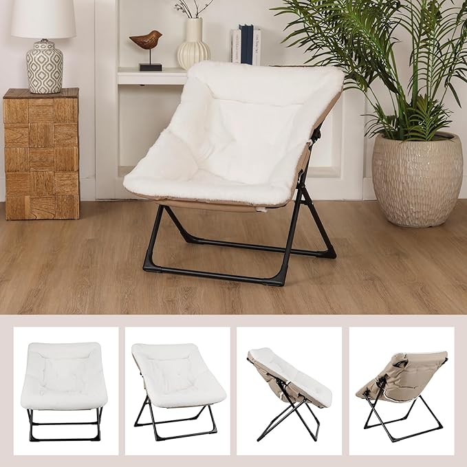 Comfy Saucer Chair for Adults, Soft Faux Fur Bedroom Chair, Accent Dorm Chairs