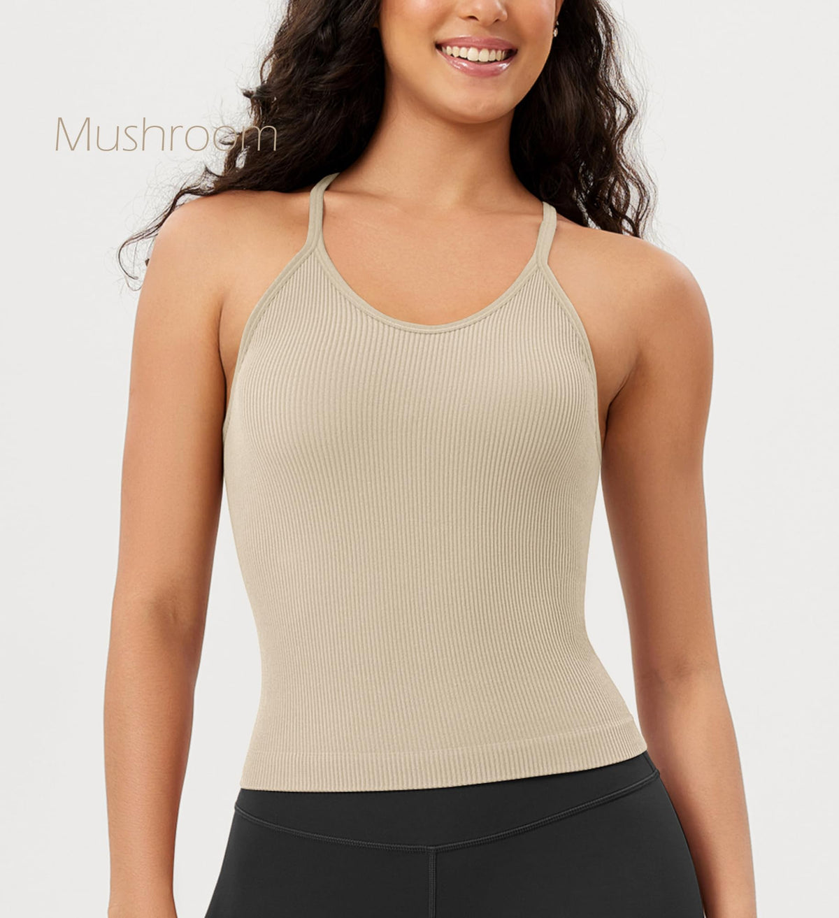 ODODOS Women's 3-Pack Seamless Cami Tops Ribbed Camisole Tank Top, Mushroom Taupe Charcoal, Medium/Large