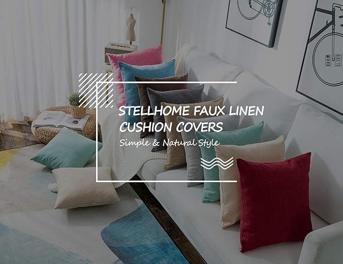 Stellhome Pack of 2 Linen Throw Pillow Covers Solid Fall Decorative Cushion