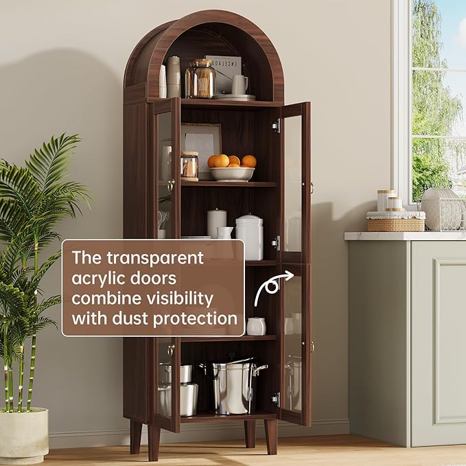 71" Tall Arched Cabinet with Acrylic Door, Modern Curio Arched Bookcase with