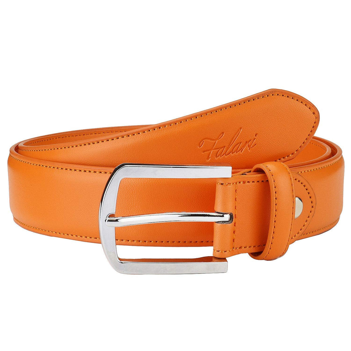 Falari Men Genuine Leather Casual Dress Belt With Single Prong Buckle 9028-ORG-34