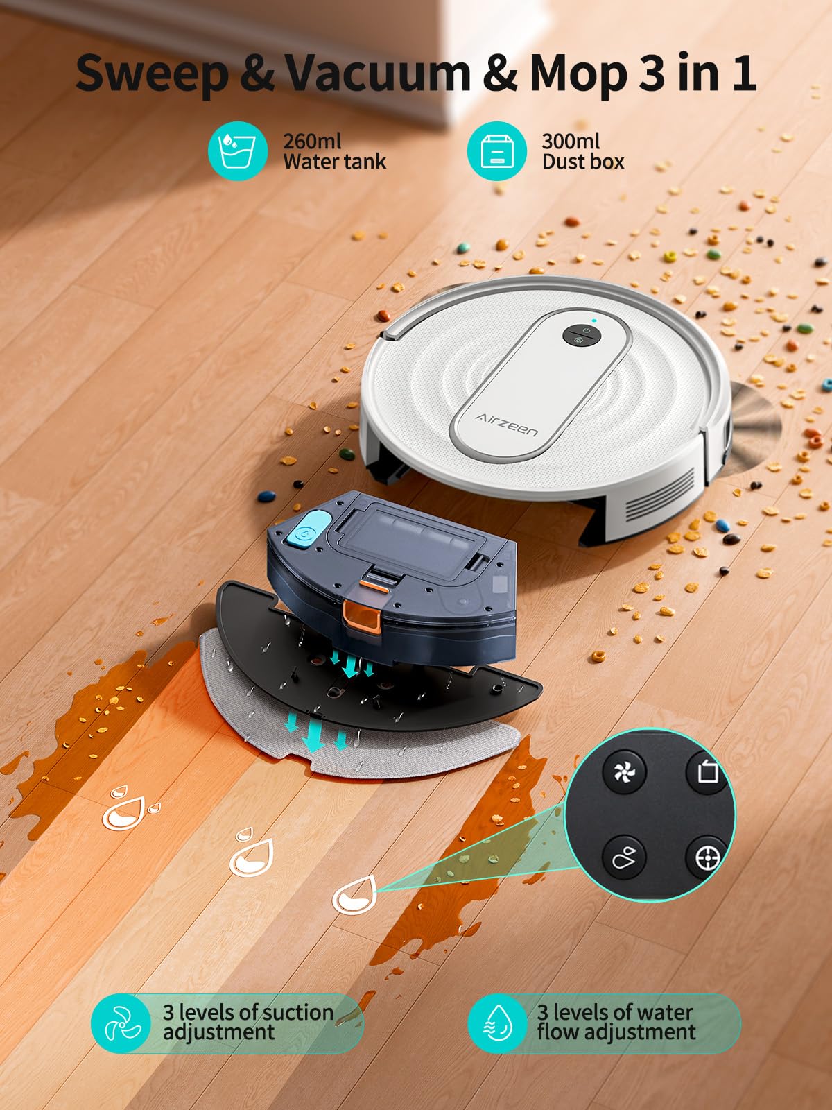 Robot Vacuum and Mop - 4000Pa Powerful Suction, APP/Alexa Control, 3-in-1 Cleaning Solution with Auto Self-Charging, Perfect for Pet Hair, Carpets, and Hard Floors