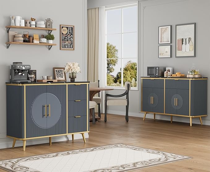 47.2" Buffet Storage Cabinet, Modern Fluted Coffee Bar Station