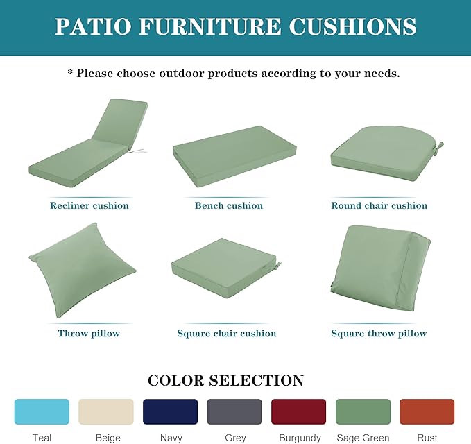 Chaise Lounge Cushion for Outdoor Furniture, Waterproof Fade and Tear Resistant