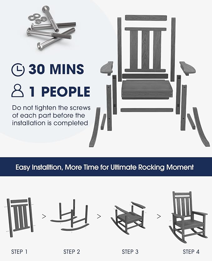 KINGYES Oversized Outdoor Rocking Chair Set of 6, All-Weather Patio Rocking
