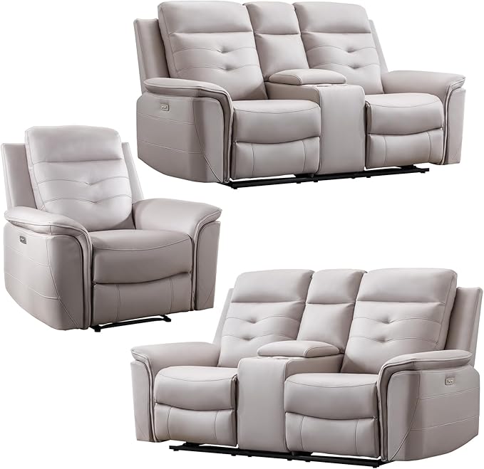 ANJ 3-Piece Faux Leather Power Recliner Sofa Set